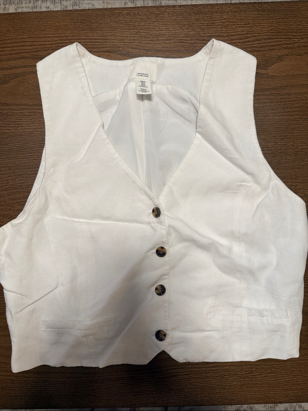 white linen blend vest top